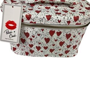 Blush Crush Women's Red and White Sparkly Hearts Makeup Cosmetic Case